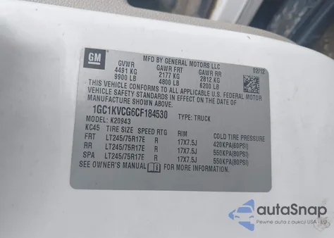 2012 Chevrolet Silverado 2500Hd Work Truck z USA, uszkodzony, nr VIN 1GC1KVCG6CF184530